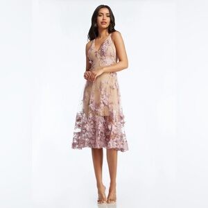 Dress The Population Audrey Dress, Lilac/Nude, Size Medium (v)